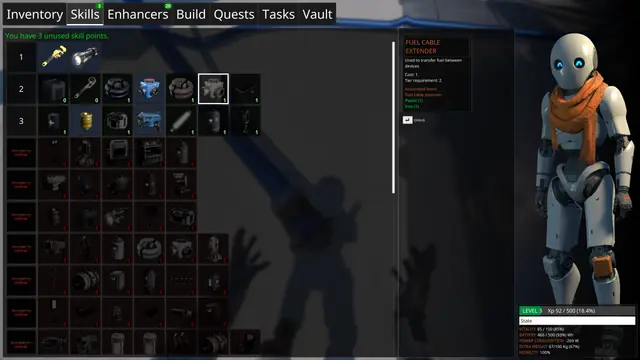 A skills menu beside a Caretaker in The Last Caretaker.