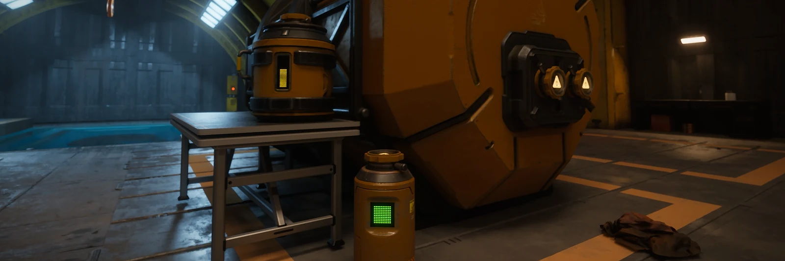 Large and small orange fuel containers in a hangar in The Last Caretaker, from the Update 5.5 press kit; it does not show the Update 6 Boiler.